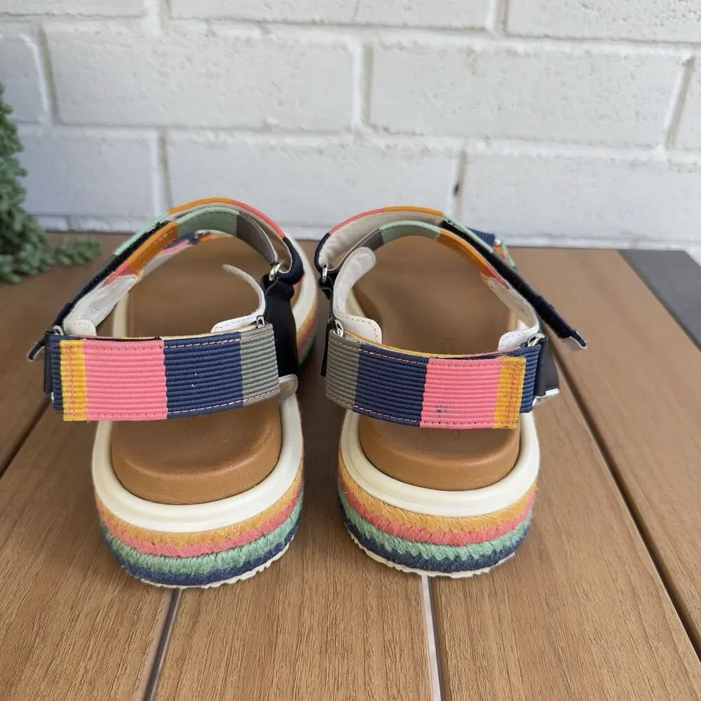 Tory Burch Sport Strappy Sandals Women 8.5M Nylon Webbing Leather Platform Multi